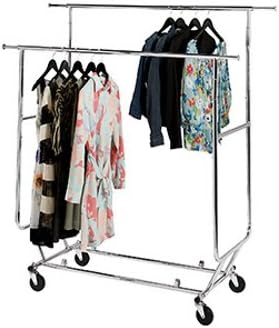 New Double Rail Collapsible Chrome Rolling Clothing/garment Rack
