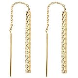 Genuine 14K Gold Diamond-cut Bar Threader Earrings