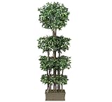 ONE Pre-Potted 6' Artificial Ficus Tree with Multiple Real Wood Trunks and Rock