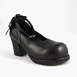 Trendy 2 3/4 Chunky Heel Shoe Mini Platform Single Strap With Bow Black Demonia