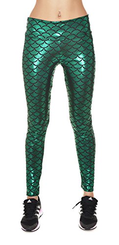 Jescakoo Women's High Waist Full Length Shiny Mermaid Leggings Tight Pants