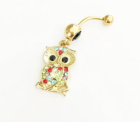 Fashionable style 14g Stainless Steel GOLD OWL body Piercing belly button rings Navel belly Rings