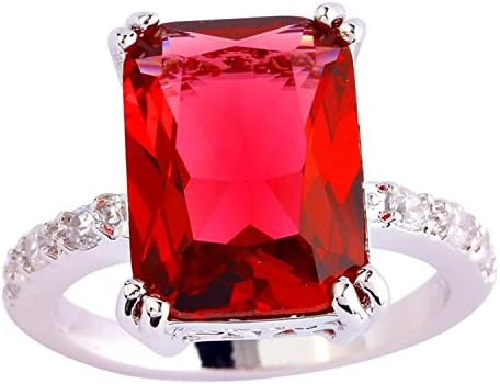 Psiroy 925 Sterling Silver Grace Womens Charms Gorgeous 11mm*15mm Emerald Cut Ruby Spinel CZ Filled Ring