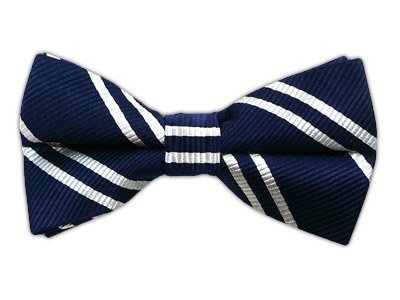 100% Silk Woven Navy Blue Double Striped Self- Tie Bow Tie