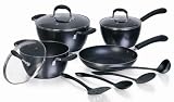 Imusa 11 Piece Cookware Set with Silicone Handle, Black