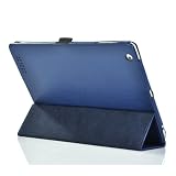 ATC Multi Function Luxury Executive Navy Blue High-Quality Textured Leather Wallet Case Cover Stand For Apple Ipad 3 (Screen Protector & cleaning cloth Included)