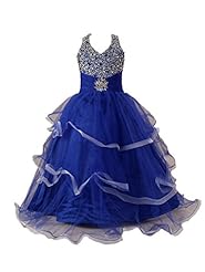 Girls Sleeveless Organza  Tiered Flower-Girl Dress  With Rhinestones