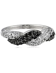 Sterling Silver and Round Black Spinel with Created White Sapphire Twine Ring