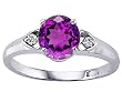 1.29 cttw Genuine Round Amethyst and Diamond Engagement Ring - 14kt White or Yellow Gold
