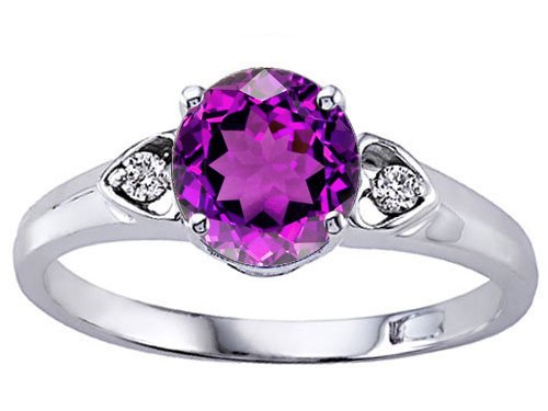 Childrens Toyshop  Jewelry : 1.29 cts Genuine Round Amethyst and Diamond Engagement Ring - 14kt White or Yellow Gold
