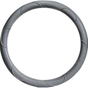 Grey Genuine Leather Ribbed Steering Wheel Cover