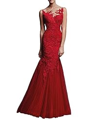 Mermaid  Lace Open-Back  Evening Dress/Prom Dress  With Ruffles and Pearls