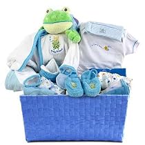 Blue Layette New Baby Boy Gift Basket - Great Shower or Christmas Holiday Gift Idea for Newborns