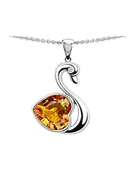 Original Star K (tm) Love Swan Pendant With Heart Shape 8mm Genuine Citrine in 925 Sterling Silver