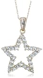 10k White Gold, March Birthstone, Aquamarine Star Pendant, 18"