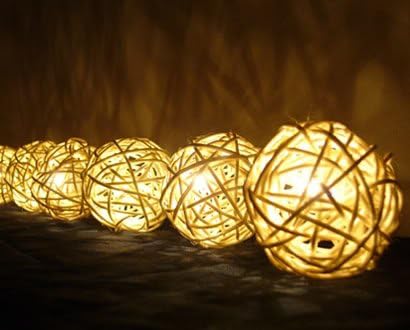 White Rattan Ball Patio Party String Lights (20/set)