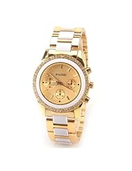 Paidu Women Quartz Watch Rectangles and Strips Hour Marks Plastic and Steel Band Wrist Watch 58930 (Gold and White)