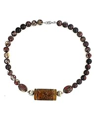 Agate Carved Jasper Beads with Silver Finding 16.5 inches Necklace