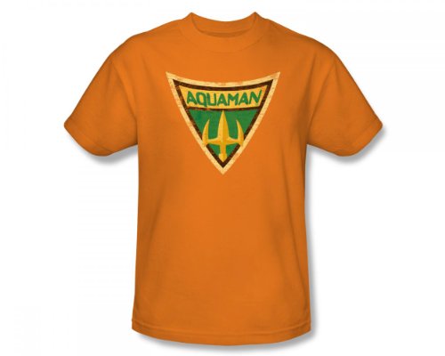  Batman - Aquaman Shield Adult T-Shirt In Orange