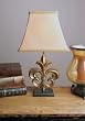 Antique Gold Fleur de Lis Table Lamp with Linen Shade
