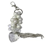 Handbag Charm with Crystal , Pearl & Heart shape drop to silver chains - white