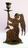 Angel Antiqued Brass Candle Holder - 9-3/4 inch
