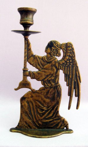 Angel Antiqued Brass Candle Holder - 9-3/4 inch