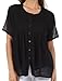 Sakkas Button Down Embroidered Short Sleeve Semi-Sheer Gauzy Cotton Top/Blouse