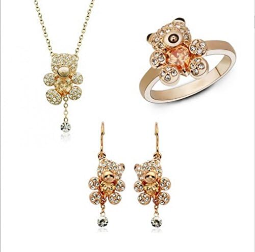Sweety Girl Jewelry Hot Lovely Full Diamond Crystal Bear Earrinnecklace Ring Three Piece Suit - Bears 1272-175