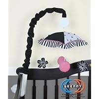 GEENNY Musical Mobile For Boutique Black White Flower and Dot 13 PCS Crib Bedding Set