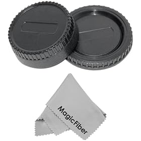 Rear Lens Cap and Camera Body Cover Cap for NIKON DSLR Cameras (D7000 D5100 D5000 D3200 D3100 D3000 D90 D80 D300S D700) + Premium MagicFiber Microfiber Cleaning Cloth