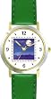 Moon at Night - from Hush Little Baby by Artist: Sylvia Long - WATCHBUDDY&reg; DELUXE TWO-TONE THEME WATCH - Arabic Numbers - Green Leather Strap-Size-Large ( Men's Size or Jumbo Women's Size )