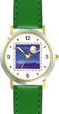 Moon at Night - from Hush Little Baby by Artist: Sylvia Long - WATCHBUDDY&reg; DELUXE TWO-TONE THEME WATCH - Arabic Numbers - Green Leather Strap-Size-Large ( Men's Size or Jumbo Women's Size )