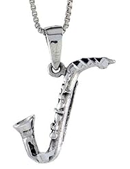Sterling Silver Saxophone Pendant , 7/8 inch tall