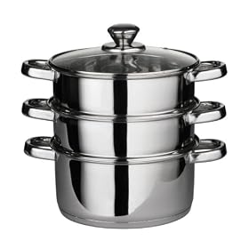 Premier Housewares Stainless Steel Multi Steamer with Glass Lid and Capsule Base, 22 cm Diameter x 25 cm Height