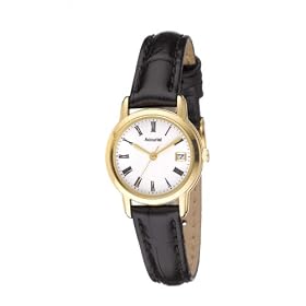 Accurist LS562WR Ladies Round Case, Black Strap Watch