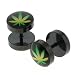 Black Titanium Anodized Stainless Steel Fake Plugs with Pot Leaf Logo - 16G Wire (Sold as a Pair)