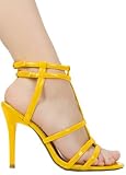 Sexy Hot Fashion Shiny Patent Strappy Stilleto from Hot Fash Shoes - CLOCK Mustard