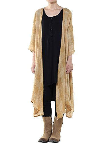 Mordenmiss Women's New Loose Thin Garb Drape Open Front Cardigan M Yellow Plaid
