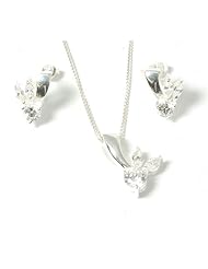 Toc Sterling Silver Cz Fancy Pendant and Earrings Set with 18 Inch Chain