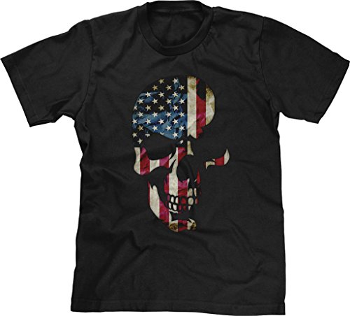 Blittzen Mens T-shirt Skull with American Flag Imprint