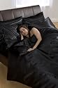 6pce Satin Black Double Duvet Cover Set (inc 1 duvet cover,1 fitted sheet,4 pillowcases)