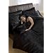 6pce Satin Black Double Duvet Cover Set (inc 1 duvet cover,1 fitted sheet,4 pillowcases)