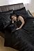 6pce Satin Black Double Duvet Cover Set (inc 1 duvet cover,1 fitted sheet,4 pillowcases)