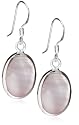 Silver Oval Pink Mother of Pearl Drop Earrings