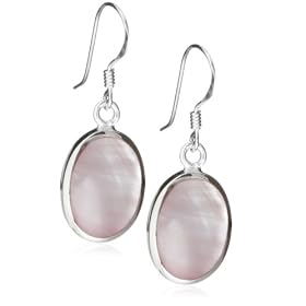 Silver Oval Pink Mother-of-Pearl Drop Earrings