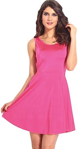 Singlevillage Women's Glowing Slash Scoop out Skater Dress Glowing Pink Medium