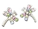 Adorable Small Multi-Colored Crystal Dragonfly Stud Earrings Silver Tone Comes Gift Boxed