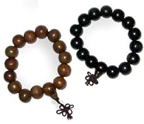Asian Buddhist Wrist Mala - Yin Yang Pair of Buddha Meditation Prayer Beads - Wood