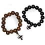 Asian wrist malas - pair of carved buddha meditation prayer beads - wood